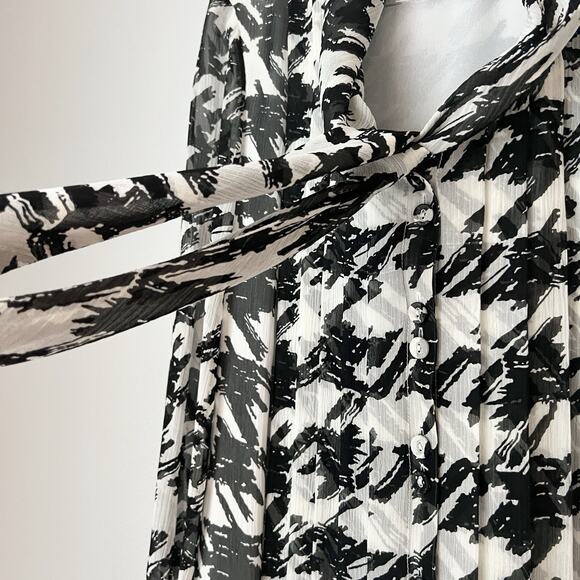 Pendleton Silk Secretary Black & White Blouse Houndstooth Tie Neck Office Sz 6 - Picture 5 of 16